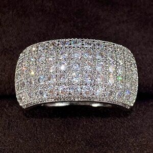 NEW 18k White Gold Pave Diamond Ring Thick Wide Ring Band Statement Ring